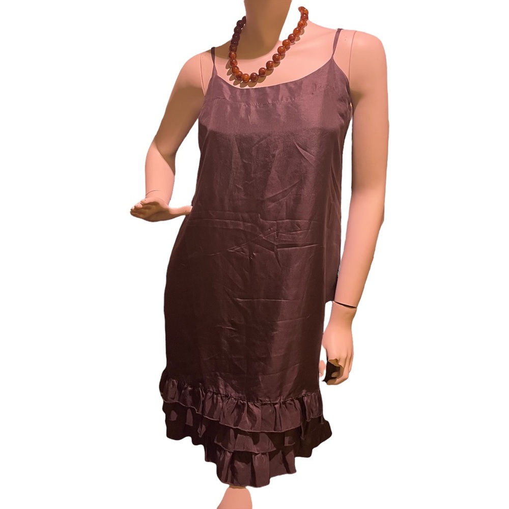 Old Navy 100% Silk Ruffled Mini Slip Dress Dark Grey Size M